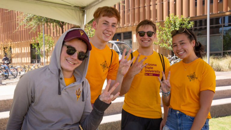 Students pose at the Fulton Schools Student Org and Resource Fair