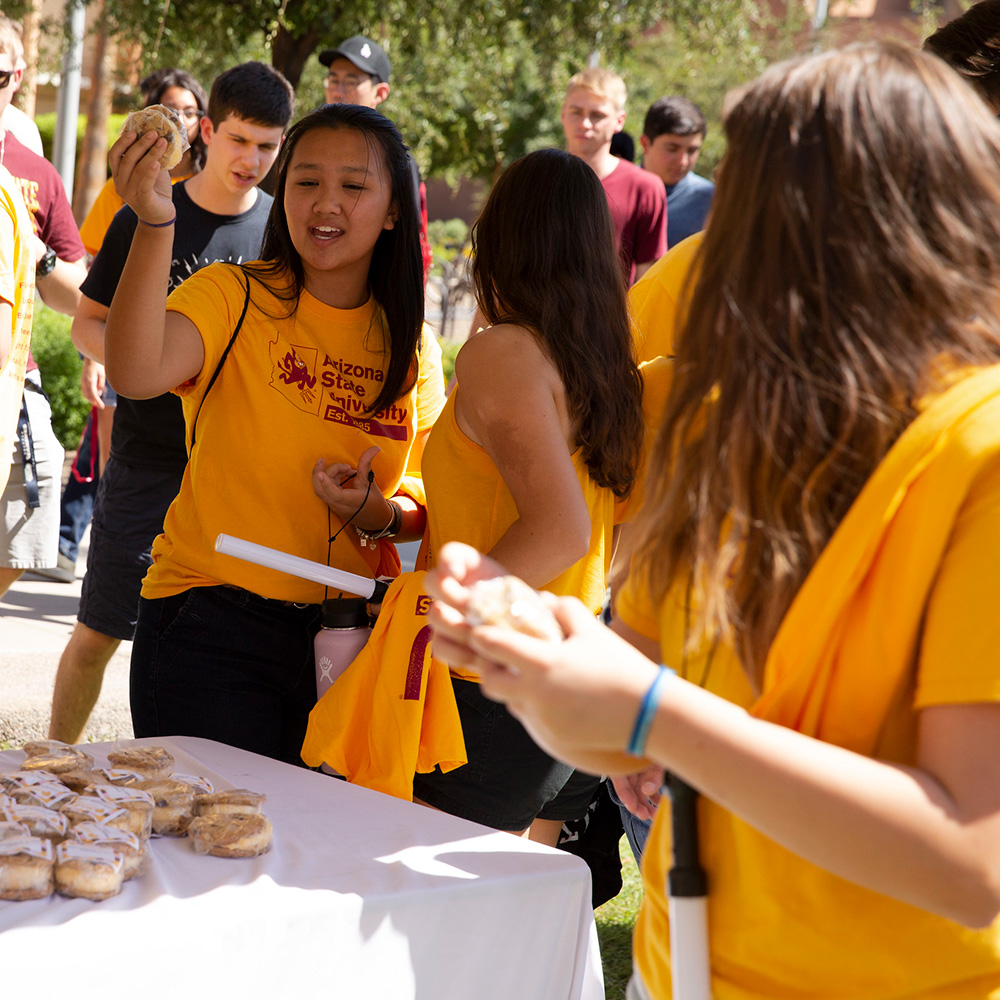 ASU students gathering before a Fall Welcome event