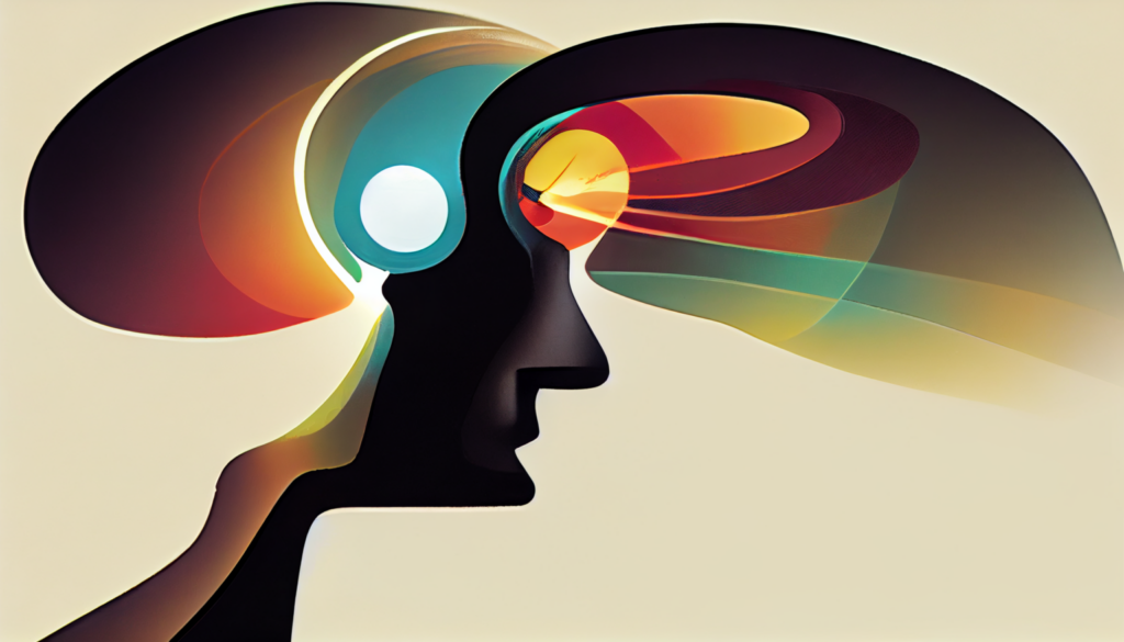 An illustration of a silhouette of a face with colors around it