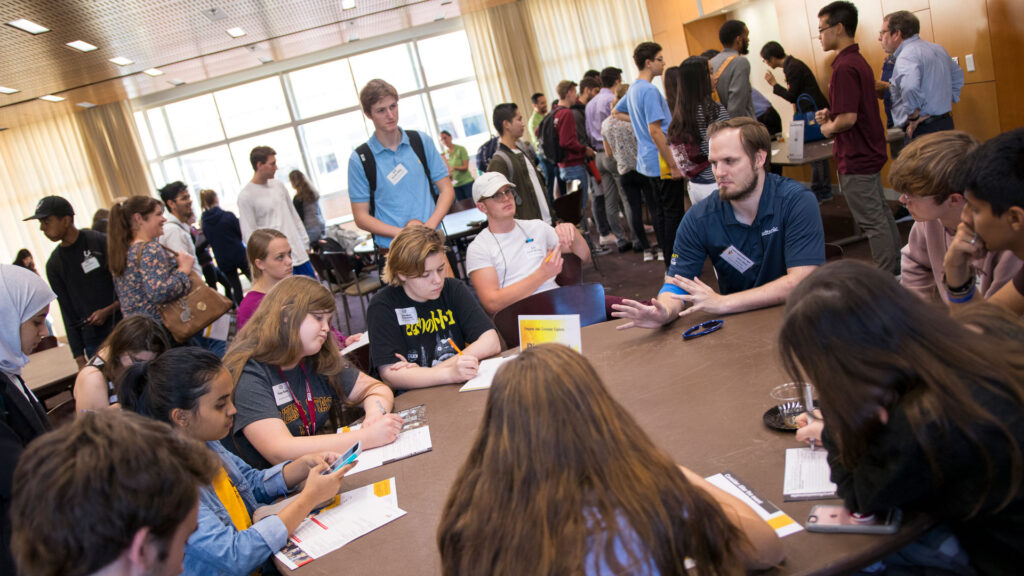 Students learn about what they need to do in college to get the career they want.