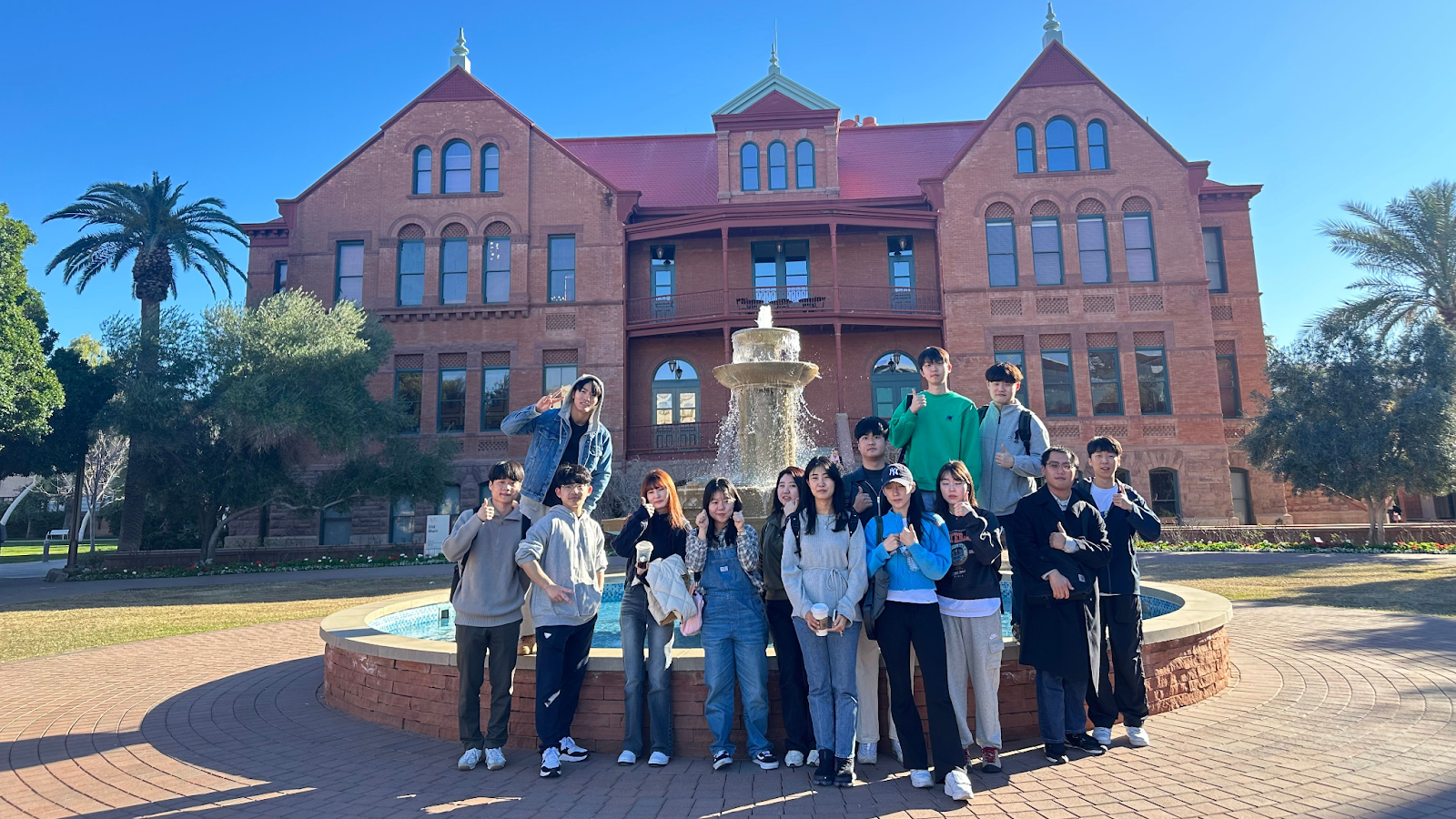 Yonsei University exchange students (2024) in front of The Victorian structure, ASU’s first historical building.