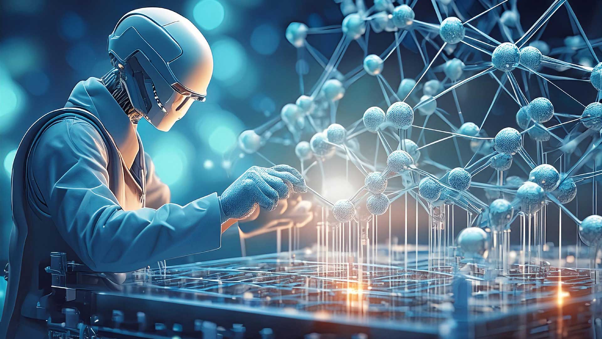 A robot works with some cool tech.