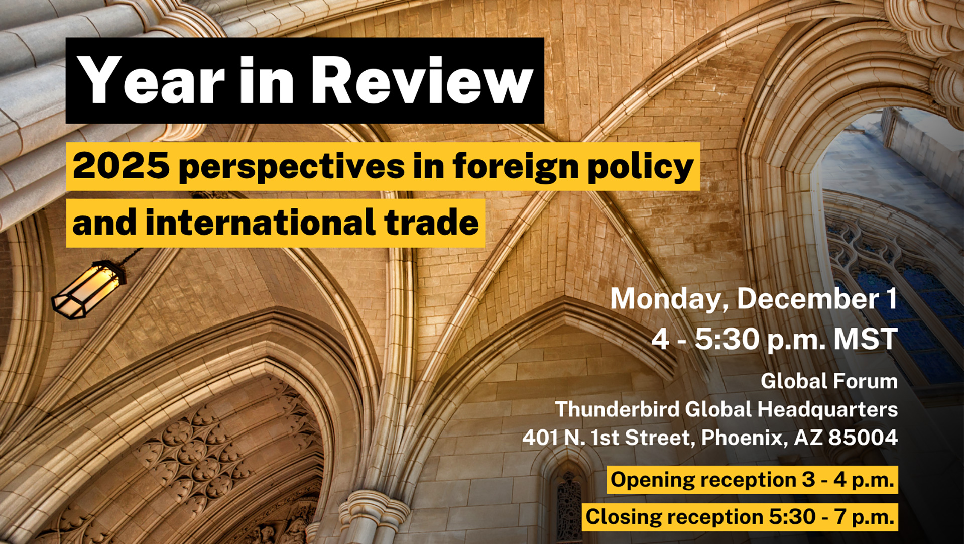 Graphic depicting Year in Review event 2025 Perspectives in Foreign Policy and International Trade
