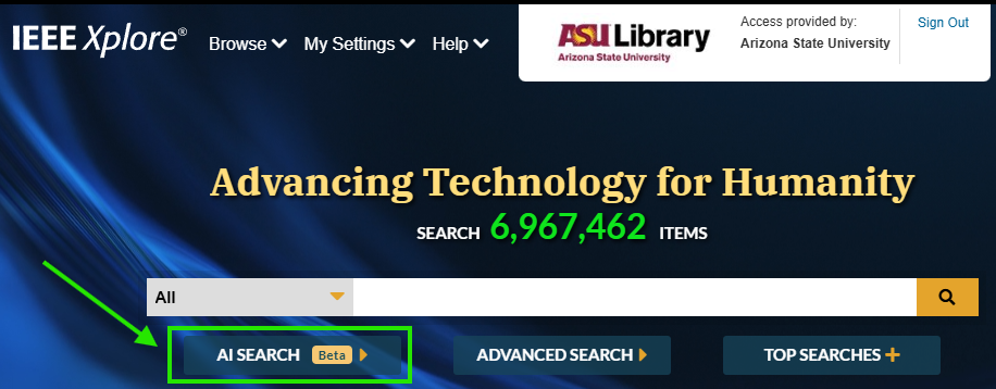 A helpful image showing where to find the AI Research Suite on the IEEE Xplore landing page. 