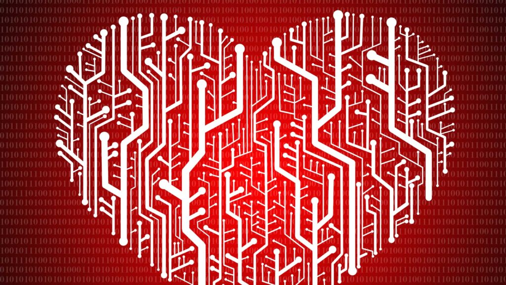 A heart shape made out of microchip parts.