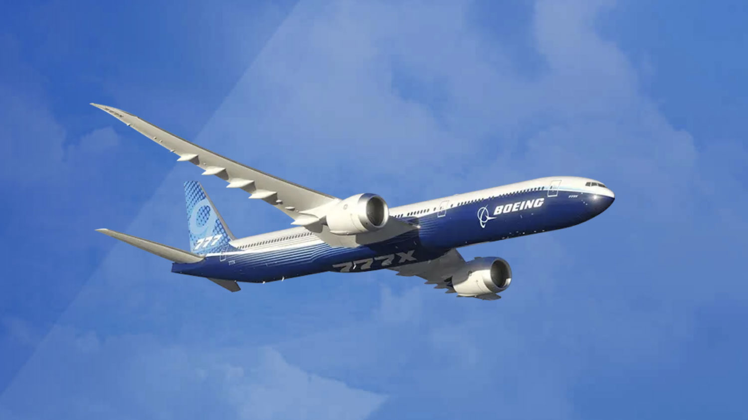 A Boeing plane flying in the sky.