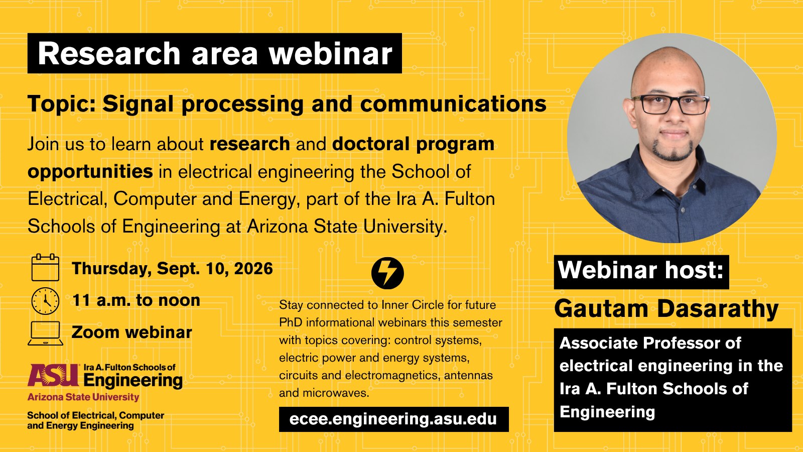 Promotional banner for electrical engineering PhD informational webinar.