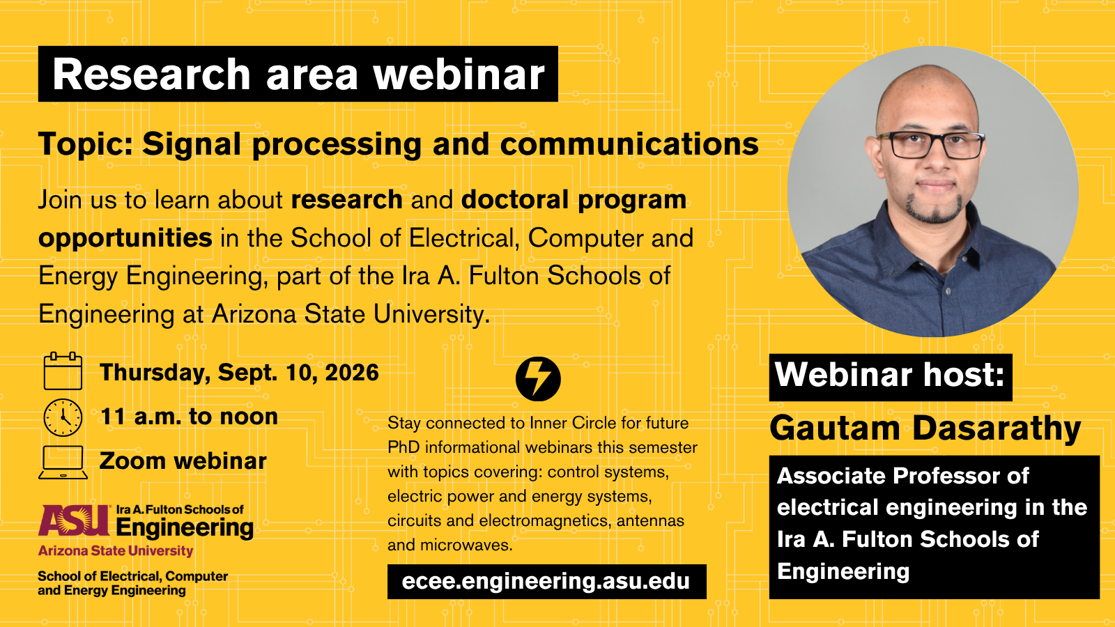 Promotional banner for electrical engineering PhD informational webinar.