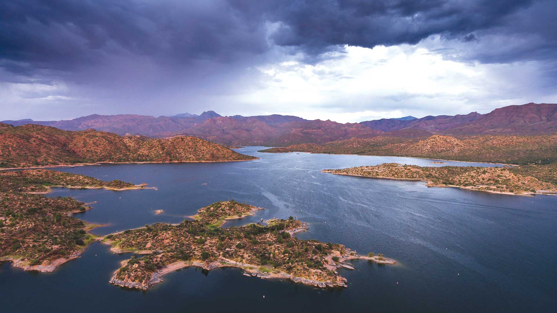 A view of a lake in a desert