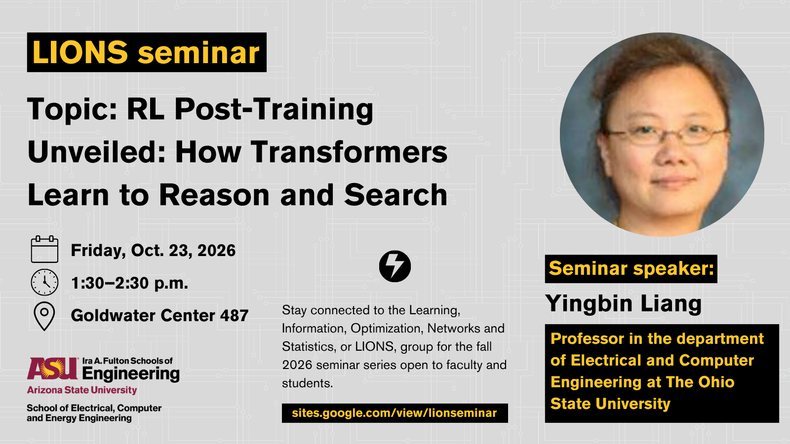 Promotional banner for LIONS group fall 2026 seminar series.